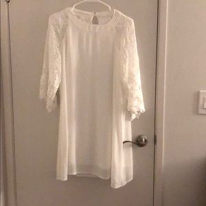 White shear dress with lace sleeves